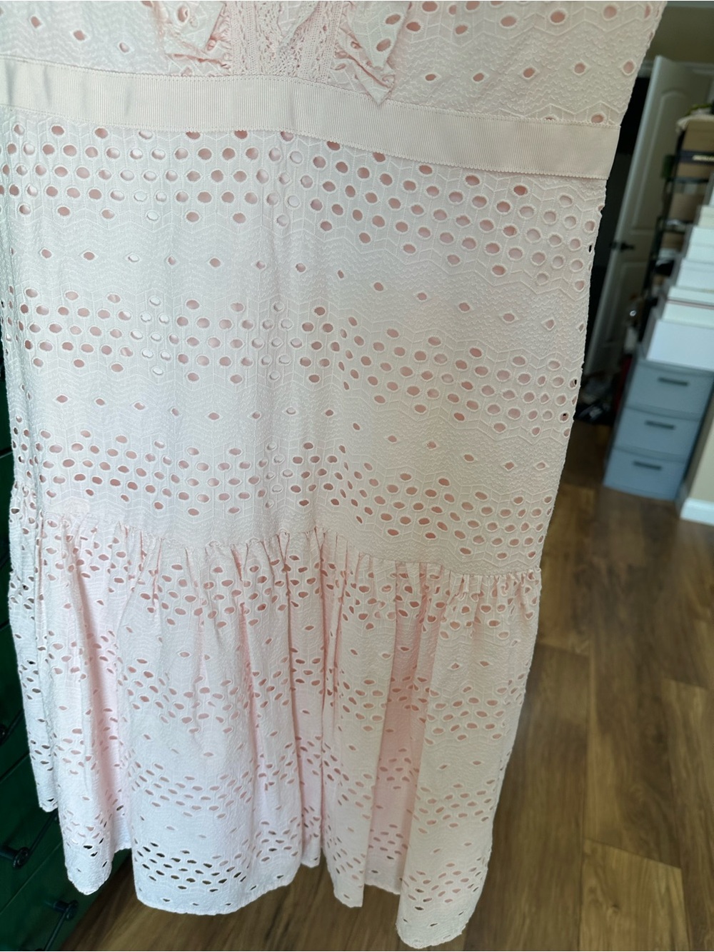 Light Pink Eyelet Ruffle Midi Dress - Picture 3 of 8